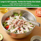 Salad Spinner Stainless Steel, 5.3 Qt Large Vegetables & Fruits Wash Bowl, Lettuce Washer Spinne with 5 Blade Slicer Egg Yolk Strainer, Lettuce Spinner with Stop Button Drain Spout for 2-3 Servings