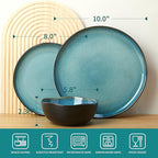Pokini Stoneware Dinnerware Sets, Kitchen Plates and Bowls Set, Ceramic Dish Set for 4, Modern Chip & Scratch Resistant Dishware Sets, Durable Reactive Glaze Dinner Set, Green Black