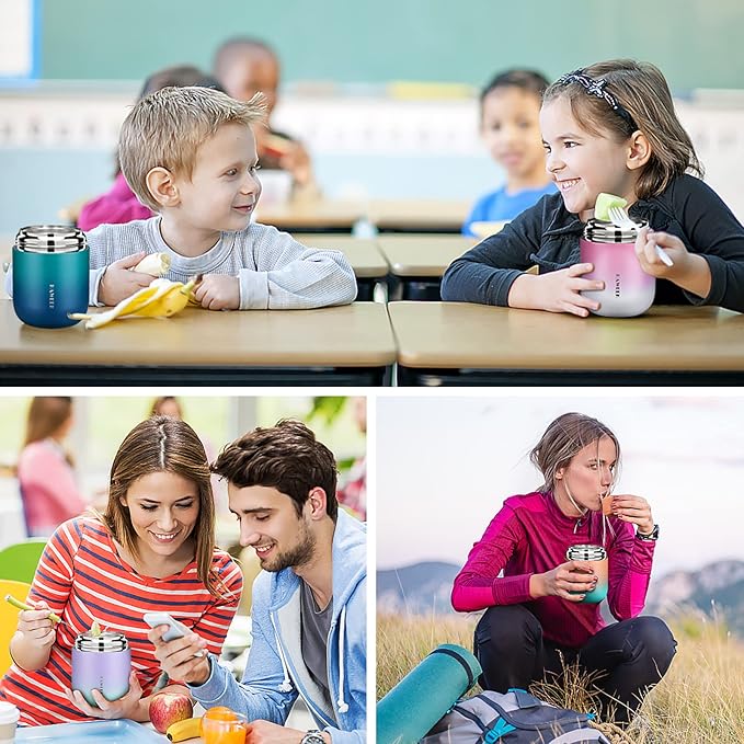 Insulated Soup Thermo 17oz - Stainless Steel Vacuum Lunch Box for Adults, Kids Leakproof Hot Food Container with Handle Folding Spoon (School Office Outdoor)