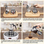 4 Cup Glass Clear Moka Pot Thickened 304 Stainless Steel Stovetop Espresso Maker Italian Coffee Machine 200ml 6.8oz Classic Mocha Cafe Greca Coffee Suitable for Gas Induction