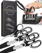 Heavy Duty Kitchen Shears With Sharpener - Lifetime Replacement Warranty* - Multipurpose Stainless Steel Scissors for Food - Sharp Food-Grade Kitchen Scissor for Meat, Seafood, Poultry - 4 Piece Set