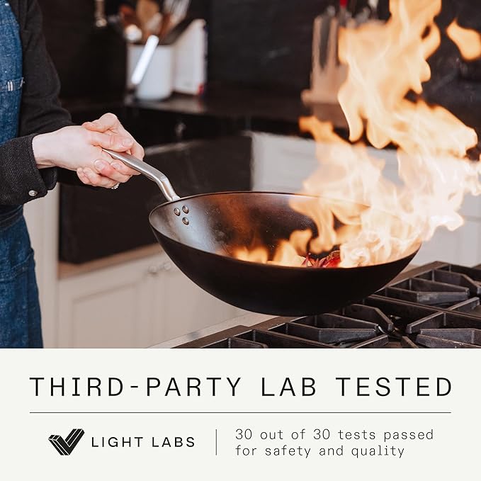 Made In Cookware - 13" Seasoned Carbon Steel Wok - (Like Cast Iron, but Better) - Professional Cookware - Crafted in Sweden - Induction Compatible