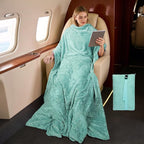 Tirrinia Travel Blanket and Pillow Set, Soft Compact Airplane Blanket with Foot Pockets, 4-in-1 Travel Essentials for Women Men, Portable Travel Gifts for Her, Travel Blanket for Airplanes, Cars