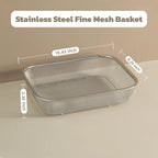 18/8 Stainless Steel Fine Mesh Strainer Basket with Feet, Rectangular Colander for Vegetables, Fruits, Pasta, Noodles – Rustproof, Durable & Easy to Clean (9.84 inch)