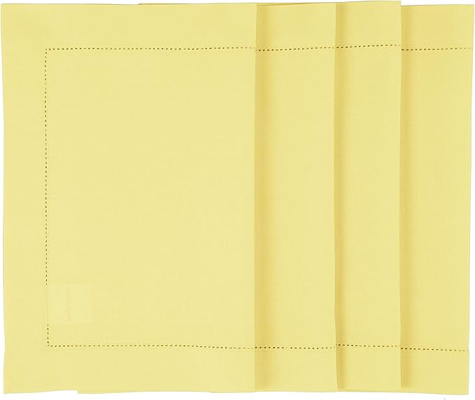 Solino Home Yellow Placemats Set of 4 - Cotton Linen Hemstitch Placemats 14 x 19 Inch