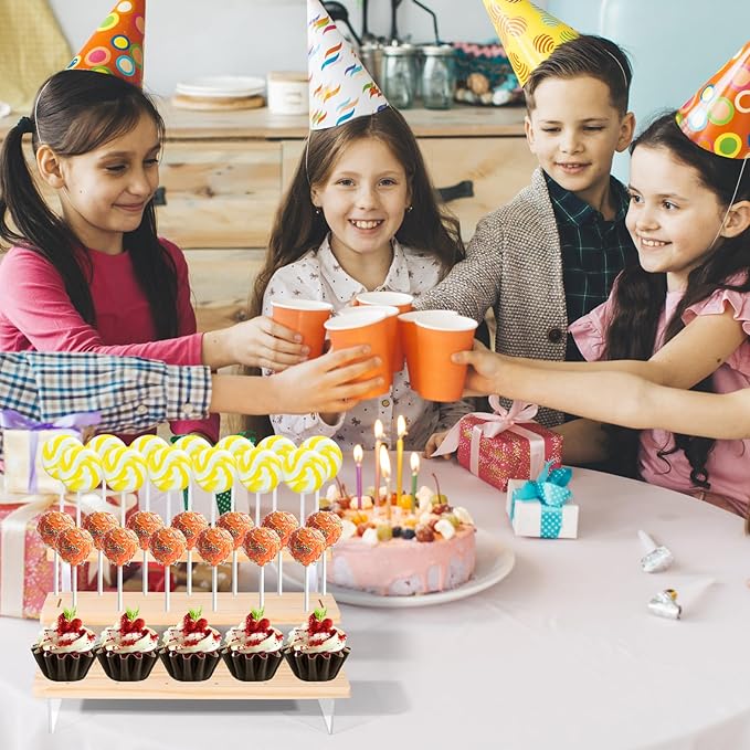 2 Pack Cake Pop Stand Holder - 3 Tier for 39 Cake Pops, Acrylic & Pine Wood Dessert Table Stand | Wedding Birthday Baby Shower Candy Buffet Cake Pop Display.