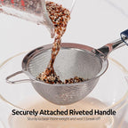 18/8 Stainless Steel Mesh Strainer: U-Taste 3.9 Inch Kitchen Fine Mesh Sieve Food Colander with Riveted Sturdy Silicone Handle and 30 Mesh Hole for Straining Flour, Quinoa, Tea, Juice (Midnight Blue)