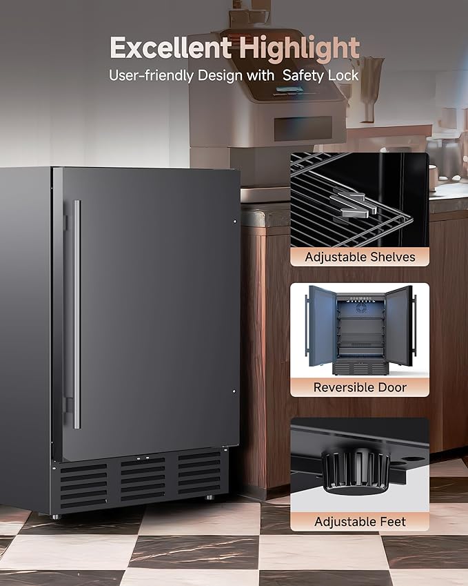 24 Inch 182-Can Beverage Refrigerator, Built-In Outdoor Beer Fridge with Stainless Steel Door, Low Noise Cooling for Soda & Wine, Under Counter Freestanding Design