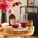 Moretoes Drinking Glasses Set of 12, 6 Highball Glasses 12oz,6 Rocks Glasses 10oz,Mixed Drink Cocktail Glass, Vintage Embossed Glassware Sets for Whiskey,Mocktails, Water & Juice Drinkware
