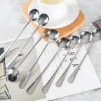Long-handled ice tea spoon, cocktail stir spoons, stainless steel coffee spoons, ice cream scoop Set of 8 (Silver, Round)