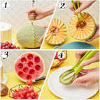 Patelai 2 Pieces Melon Baller Scoop Set, 4 in 1 Fruit Cutters Stainless Steel Watermelon Scooper and Ice Cream Baller for Dig Pulp Separator Fruit Slicer