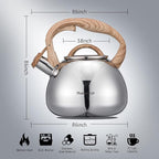 MARSKITOP Whistling Tea Kettle for Stove Top, Stainless Steel Tea Pot with Wooden Pattern Handle, Loud Whistle Water Kettle 2.6 Quart, Silver