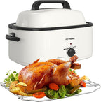 Roaster Oven 22Qt, 1450W Electric Turkey Roaster Oven Buffet with Self-Basting Lid, Cool-Touch Handles, Removable Pan and Rack, Stainless Steel, White
