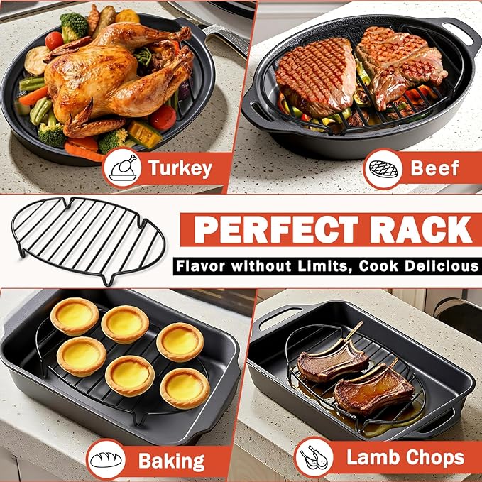 Roasting Rack for Roasting Pan, Heavy Duty Oven Rack Insert for Turkey Roasting Pan, Fit for Oven Cooking (12.4"x 8.5")