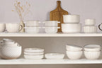 KooK Serving Bowls, with Lids, Ceramic Nesting Bowls, Set of 4, Embossed, Kitchen, Prep, Stackable, Gift, Microwave and Dishwasher Safe, 10/16/29/47 oz, Narbonne Collection (Ivory)