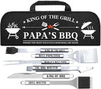 Papa Gifts from Grandkids, Papa Chritmas Grilling Accessories Gift, Heavy Duty Stainless Steel Grill Set BBQ Grill Tools for Outdoor Grill with Aluminum Case, Grill Utensils Set on Birthday(Bag)