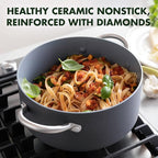 GreenPan Lima 5.2QT Nonstick Stock Pot with Glass Lid, Nontoxic PFAS-Free Ceramic Casserole, Hard Anodized Cookware, Oven & Broiler Safe, Stainless Steel Handles, Gray