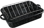 Granite Ware 19-Inch Roasting Pan With V-Rack - Nonstick Rectangular Roaster for Poultry, Baking, Broiling, Grilling - Durable Cookware for Holiday Feasts & Daily Meals - Family Size, Made of Steel