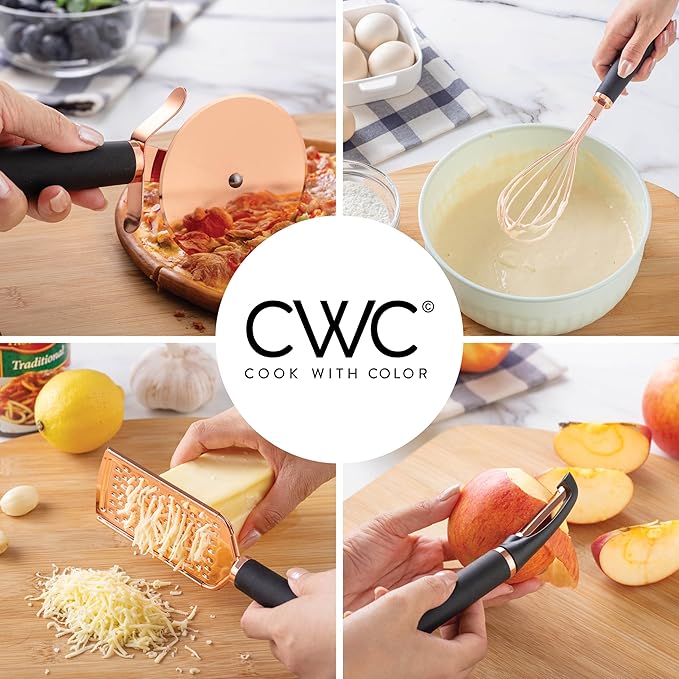 COOK WITH COLOR Kitchen Gadget Set Copper Plated Stainless Steel Utensils with Soft Touch Handles, Copper Black, 7 Pieces