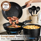 Umite Chef 21Pcs Pots and Pans Set Non Stick, Nonstick Cookware Sets Detachable Handle, Non Toxic Induction RV Kitchen Cooking Set, Dishwasher/Oven Safe, Fridge Safe, Space Saving(Black)