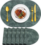 ADRIMER Placemats, Heat Resistant Oval Placemats Set of 6 Washable 12 x 17 Inch, Waterproof Table Mats, Wipeable Pu Place Mats for Kitchen, Dining Room, Blue & Green