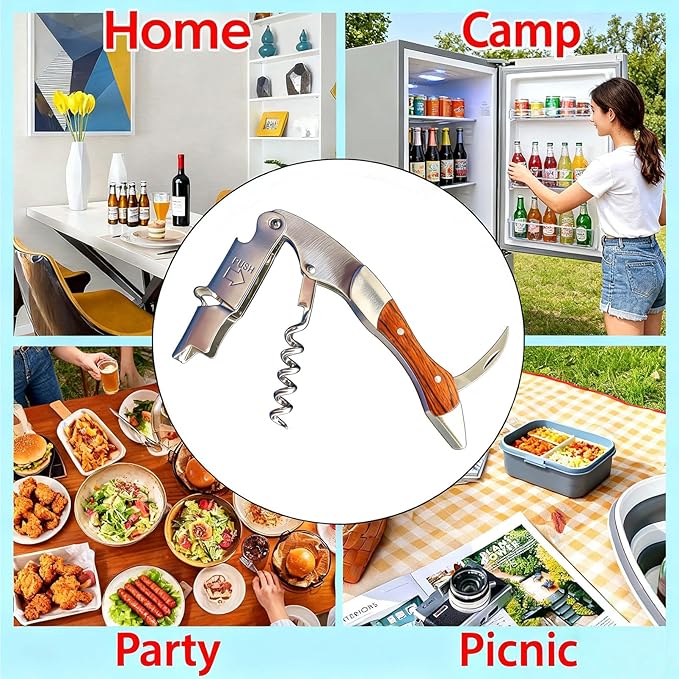 Professional Waiters Corkscrew, Wine Opener with Foil Cutter and Cap Remover, Stainless Steel Wine Key for Servers, Bartenders (Rosewood)