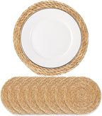 Round Woven Placemats - Boho Rattan Natural Water Hyacinth, Farmhouse Weave Place Mats, Rustic Braided Wicker Table Mats for Dining Table, Home, Wedding (13 Inch Set of 8)