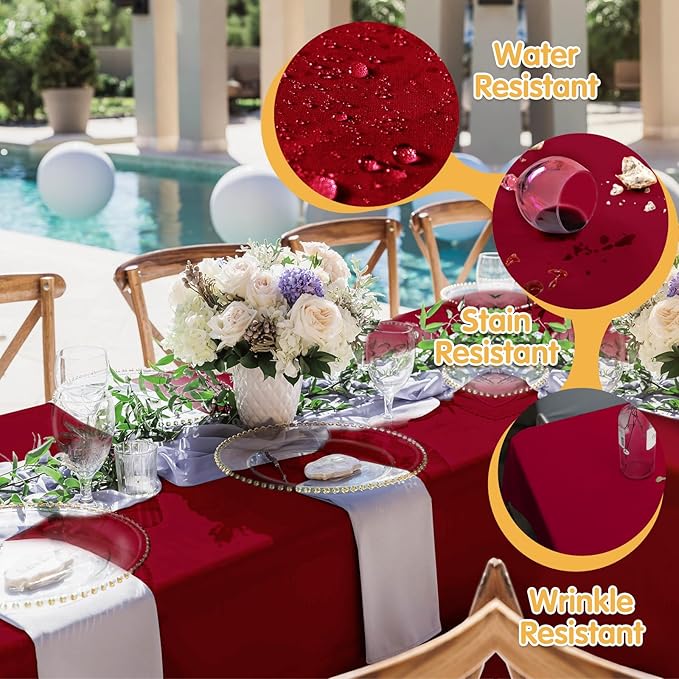 BRILLMAX 8 Pack Burgundy Tablecloths for 6 Foot Rectangle Tables 60 x 102 Inch - 6ft Rectangular Bulk Linen Polyester Fabric Washable Cloth Cover for Wedding Reception Banquet Birthday Party
