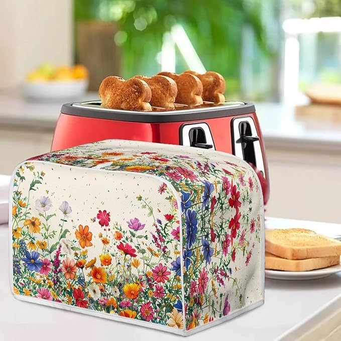 JEOCODY Flower Toaster Oven Cover - Quilted, Fits Most 4 Slice Toasters & Microwaves, Women's Gift