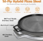 Laser-etched Nonstick Pizza Steel, 3-Layer Hybrid Steel Pizza Pan with Aluminum Core, Better Thermal Conductivity than Stone, Safe Up to 900°F, Food-grade Non-stick Oven Baking Pan, PTFE & PFAS Free