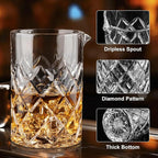 Cocktail Mixing Glass, 18.5oz Crystal Mixing Glass, Thick Bottom Bar Stiring Glasses, Bartender Mixing Jug for Manhattan, Martini, Whiskey
