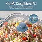 COOK WITH COLOR Electric Skillet - 12" x 12" Ceramic Nonstick Pan, PFAS-Free, 1400W, Tempered Glass Lid, Variable Temperature, Removable Heating Probe, Cool-Touch Handles, Slate Blue