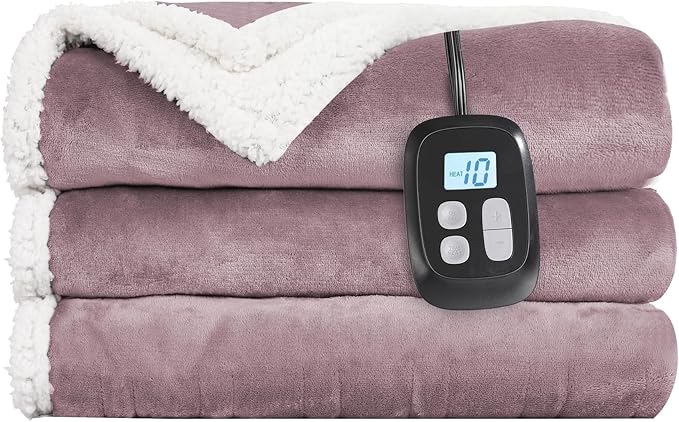Electric Heated Blanket Twin Size - 62"x84", Soft Flannel Heating Blanket, 10 Heating Levels, 1-12 H Auto Shut Off, Breathable Warm and Washable for Bed, Purple