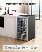 EUHOMY 25 bottle Wine Cooler Refrigerator, Freestanding Compressor Wine Fridge with Adjustable Temperature and Digital Control, Mini Fridge with Glass Door for Red White Wine, Beer, Silver