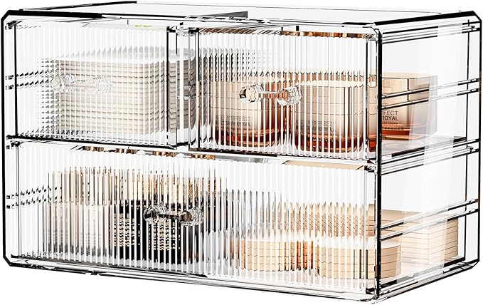 ZHIAI Stackable Storage Drawers, Acrylic Bathroom Counter Organizer Clear Makeup Organizers for Vanity, Kitchen Cabinets, Bathroom, Undersink, Home Organization and Storage (3 Drawers, Pattern A)