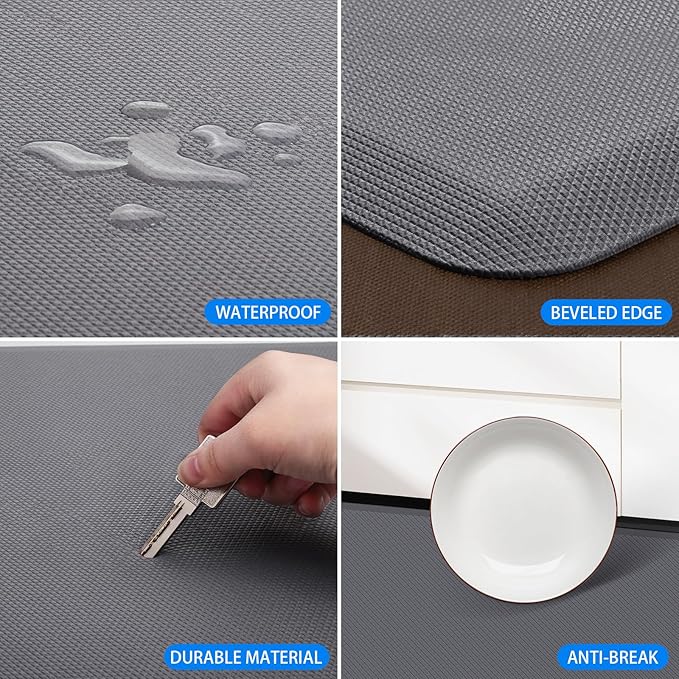HappyTrends Kitchen Mat Cushioned Anti-Fatigue Rug Non-Slip Kitchen Rugs Stain Resistant Ergonomic Comfort Mat for Floor, Office, Sink, Laundry (17.3"x 39", Grey)