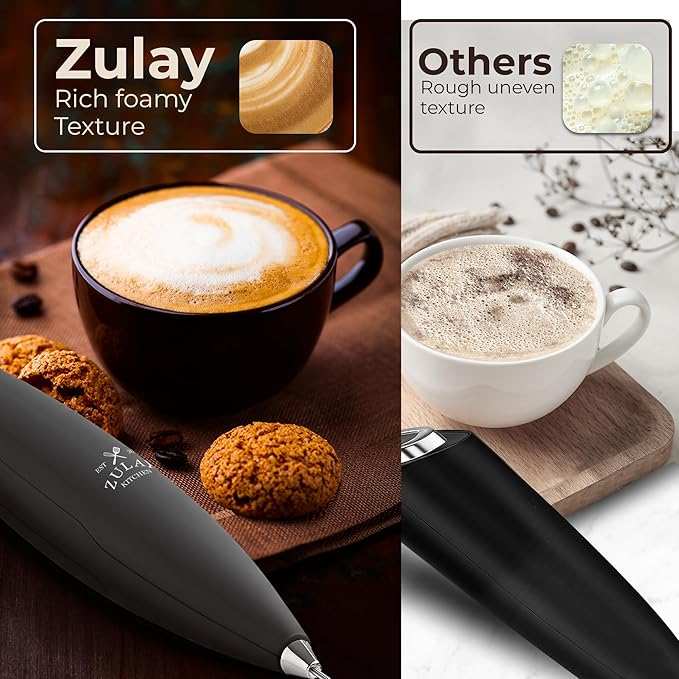 Zulay Kitchen Patented Tornado Triple Whisk Milk Frother with 4 Duracell Batteries – Handheld Foam Maker for Coffee, Lattes, Matcha & Hot Chocolate – Rich, Creamy Froth in Seconds - Onyx Gray