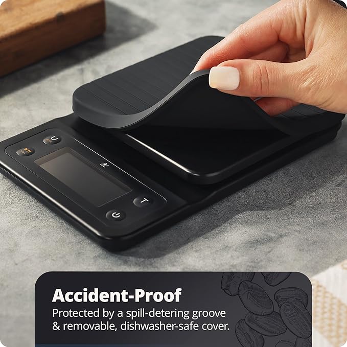 Greater Goods Coffee Scale with Timer – 0.1g Precision Digital Coffee & Espresso Scale for Pour-Over, Coffee Bean Weighing, Barista Brewing, Waterproof Cover, 3kg Capacity (Onyx Black)