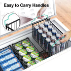 Freezer Organizer Bins, 2 Pack Stackable Deep Chest Freezer Organizer Bins, Foldable Freezer Baskets with Handles, Black Freezer Storage Organizer Baskets for 5/ 7 Cu.FT Sort Frozen Meats