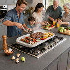 Caannasweis Nonstick Griddle Grill Pan - 19.5" x 11" Reversible Griddle Pan for Stove Top, Grill, or Campfire, Two Burner Cast Aluminum Grill, Rectangular Baking Flat and Ribbed Griddle Plate, Beige