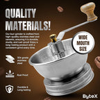 Stainless Steel Coffee Grinder Lid Attachment for Regular Mouth Mason Jars - Manual Crank Burr Grinder for Fresh Coffee, Ideal for Camping, Home Barista, Rust Proof Ceramic Mechanism (Wide)