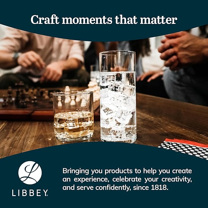 Libbey Miles Tumbler and Rocks Bar Drinkware Glasses Set, Clear All-Purpose 16 Piece Glassware Set, Sleek Glass Drinking Cups for Everyday Use