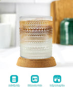 Vintage Dot-Pattern Drinking Glasses Set of 6 – 14.5 oz Clear Short Glass Cups – Embossed Textured Glassware with Anti-Slip Grip, Water Juice Soda Cocktail Tumblers – Thick Glass, Dishwasher Safe