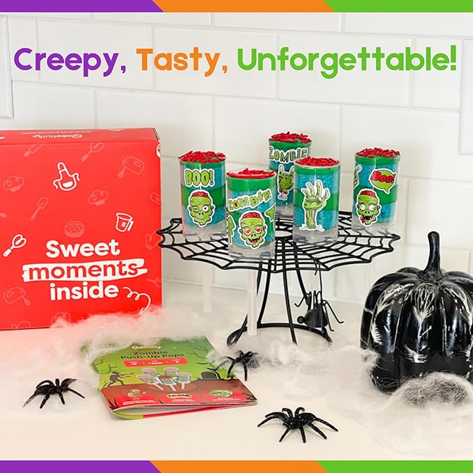Zombie Push-Up Pops Baking Kit for Kids Halloween Baking Kit with Pre-Measured Ingredients Zombie Decorations & Step-by-Step Guide DIY Cake & Pudding Push-Up Pops Kit Fun Family Activity Party Gift