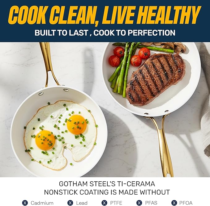 Gotham Steel 15 Pc Ceramic Pots and Pans Set Non Stick, Kitchen Cookware Sets, Pot and Pan Set, Ceramic Cookware Set, Non Toxic Cookware Set, Non Stick Pots and Pan Set, Dishwasher Safe - Navy
