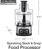 Hamilton Beach Professional Stack & Snap Food Processor & Veggie Spiralizer for Slicing, Shredding and Kneading, Extra-Large 3" Feed Chute Fits Whole Vegetables, 12 Cups, Stainless Steel (70815)