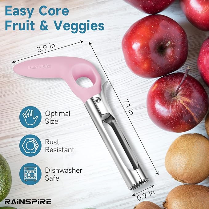 Rainspire Apple Corer Tool Kitchen Apple Core Remover Stainless Steel Comfortable Nonslip Handle, Dishwasher Safe (Pink)