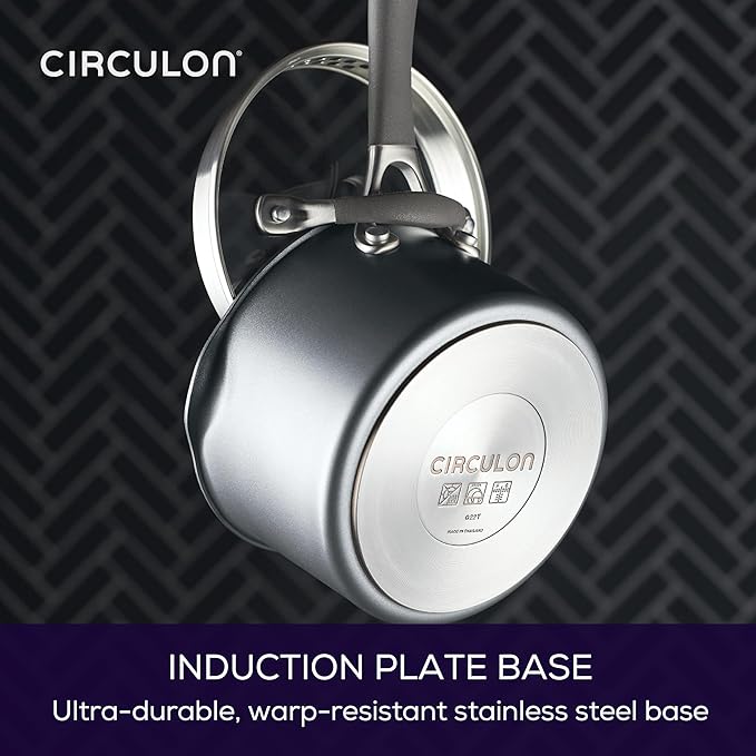 Circulon A1 Series w/ScratchDefense Nonstick Induction Straining 2qt SaucePan with Lid, Induction Cookware, 2-Quart Sauce Pan with Lid, Graphite