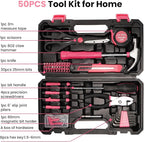 50-Piece Pink Tool Set for Women, Household Small Tool Set with Storage Toolbox for Home Repairs, Hand Tool Kit for College, Dorm, Office