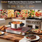 Single Burner Electric Cooktop - 110V 1800W Portable One Burner Hot Plate, Countertop Electric Stove top for Home, Camping, RV, Timer, Child Lock, Steam, BBQ, Stir Fry, 120V Plug in (Orange)